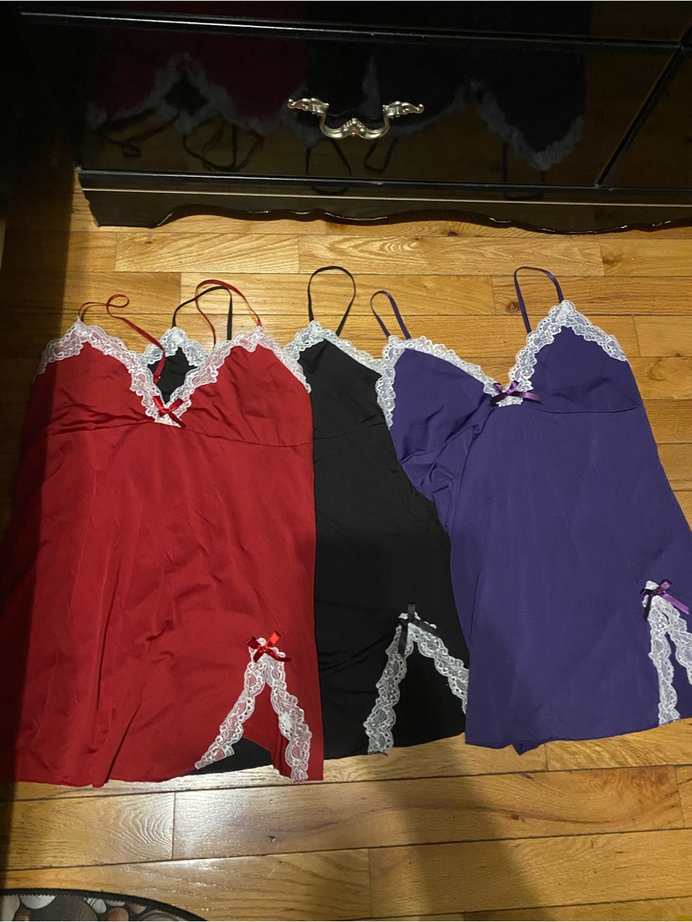 Women's Lace-Trim Satin Chemise - Red, Black, Purple
